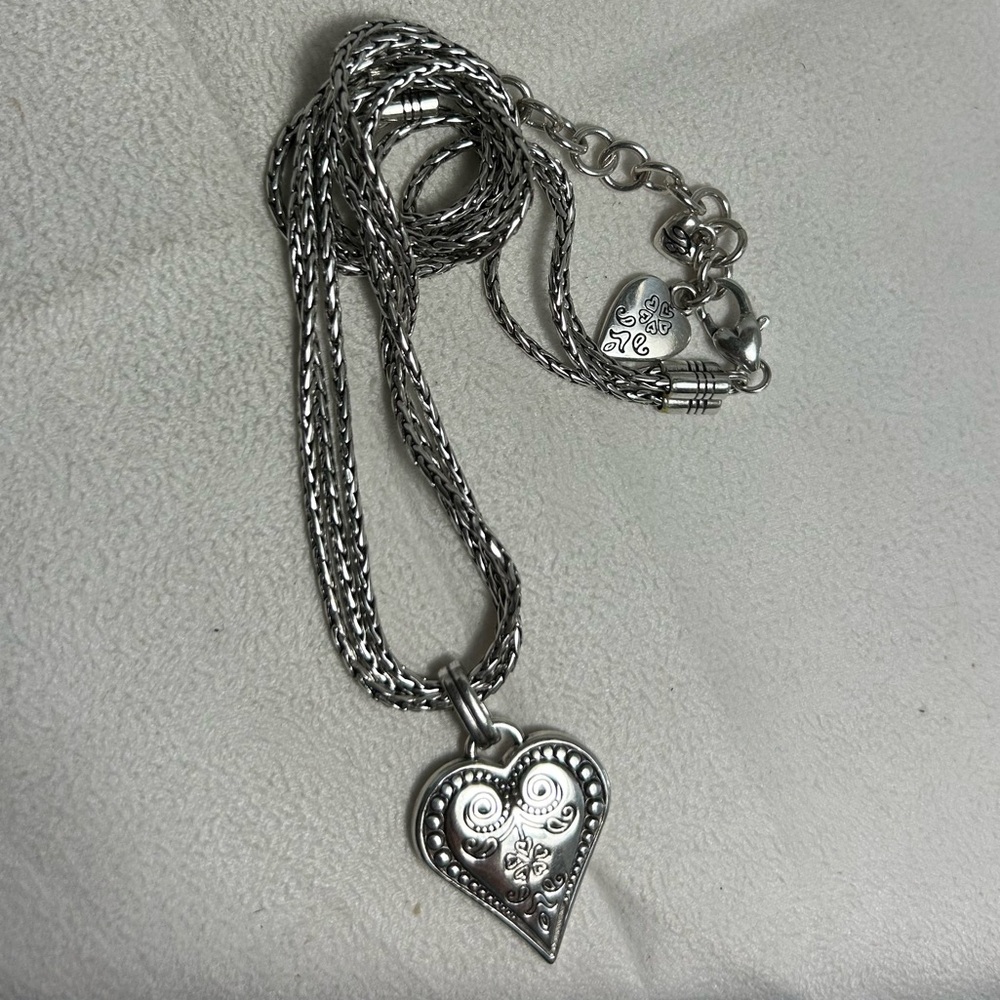 Brighton French Quarter Ophelia Heart Necklace Silver Plated 17” Triple Chain - Picture 14 of 16